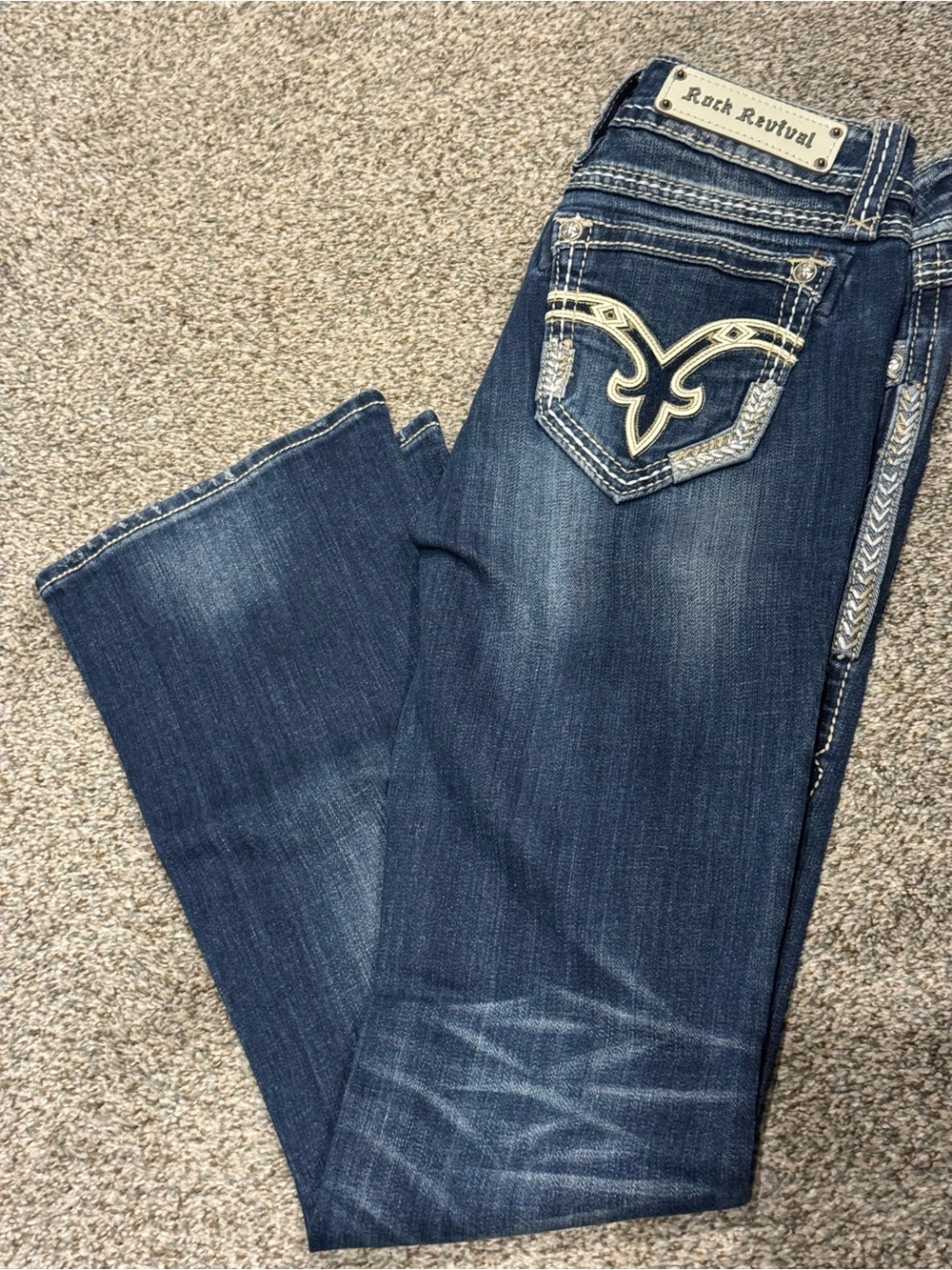 Women's Dark Blue Embroidered Pocket Jeans